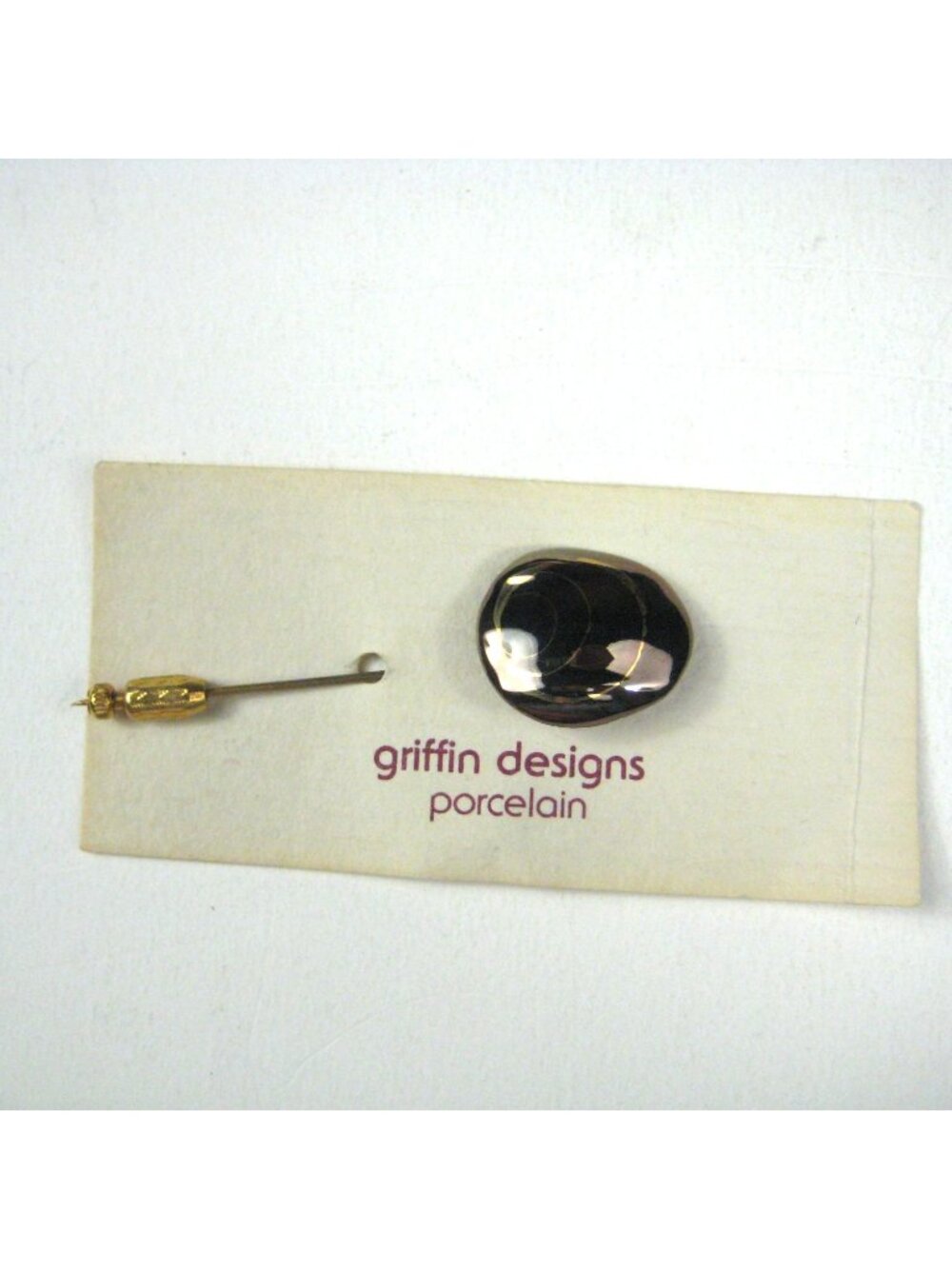 Vintage Griffin Designs Porcelain Brooch Stick Pin Gold Tone Clasp